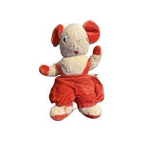 Vintage Plush Mouse Toy In Red Velvet Overalls By Gund Creation